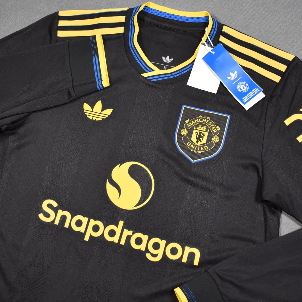 Manchester United 25/26 Long Sleeve Third Authentic Jersey Black Yellow Medium
